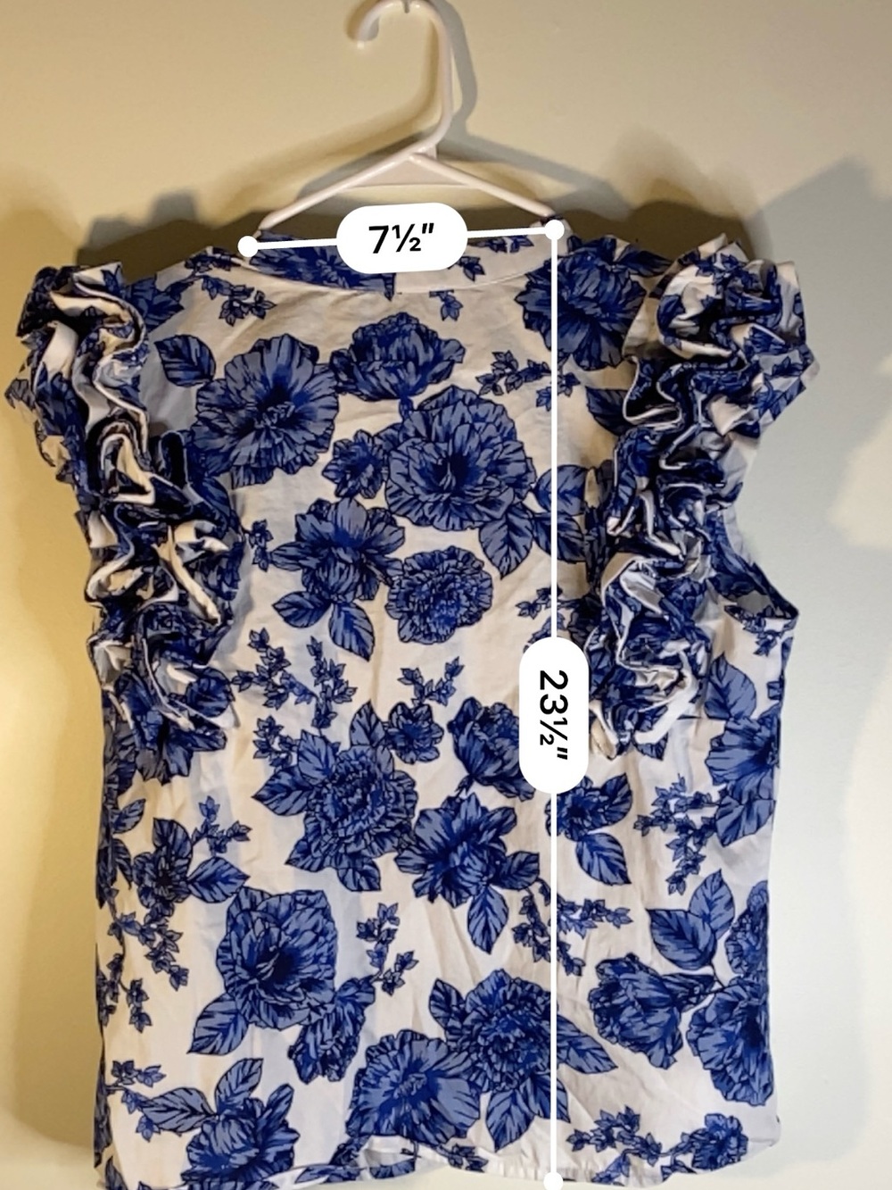 CeCe Blue and White Floral Ruffle Sleeve Blouse - Picture 10 of 12